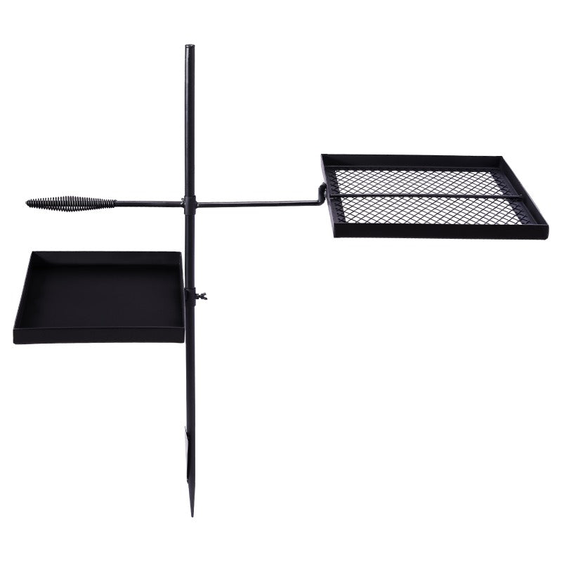 Swivel Campfire Grill Skillet Combo Portable Heavy Duty Camping Grill Grate with Height Adjustable Grill Grate and Grill Pan and Carry Bag Black