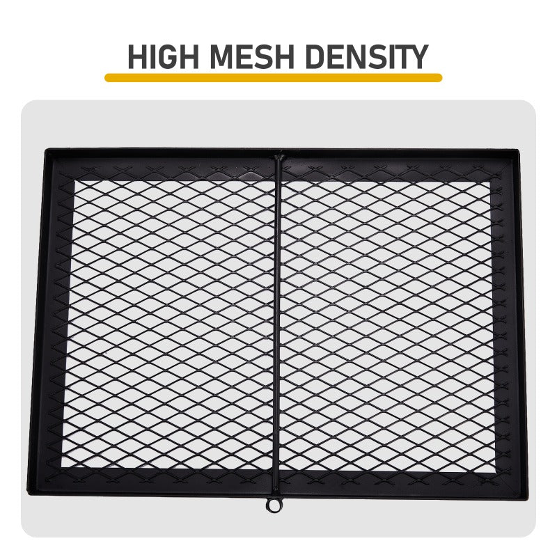 Swivel Campfire Grill Skillet Combo Portable Heavy Duty Camping Grill Grate with Height Adjustable Grill Grate and Grill Pan and Carry Bag Black