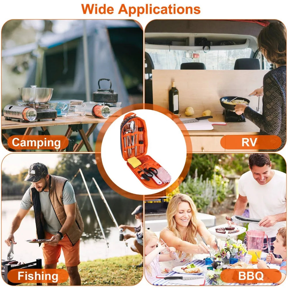 19Pcs Camping Cooking Utensil Kit Portable Picnic Cookware Outdoor Kitchen Equipment Gear Campfire Barbecue Appliances