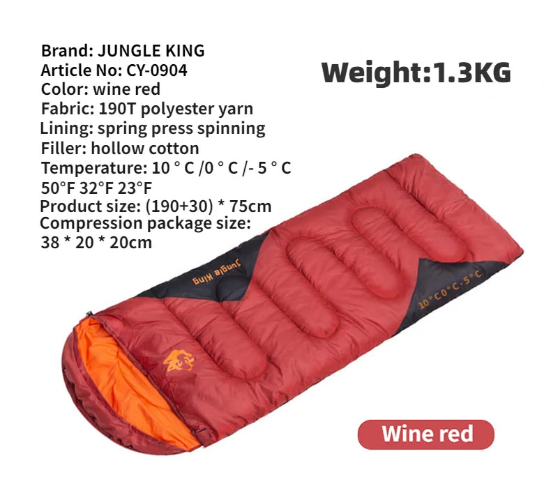 JUNGLEKING CY0904 Camping Sleeping Bag Ultralight Waterproof 4 Season Warm Envelope Backpacking Sleeping Bags for Outdoor Hiking
