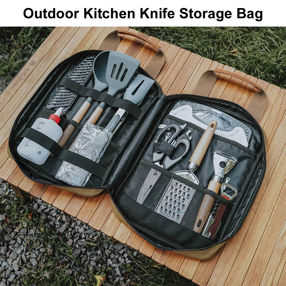 Camping Cookware Storage Bag with Handle Cooking Utensil Set Travel Organizer for Knife Fork Spoon for BBQ Camping Hiking Travel