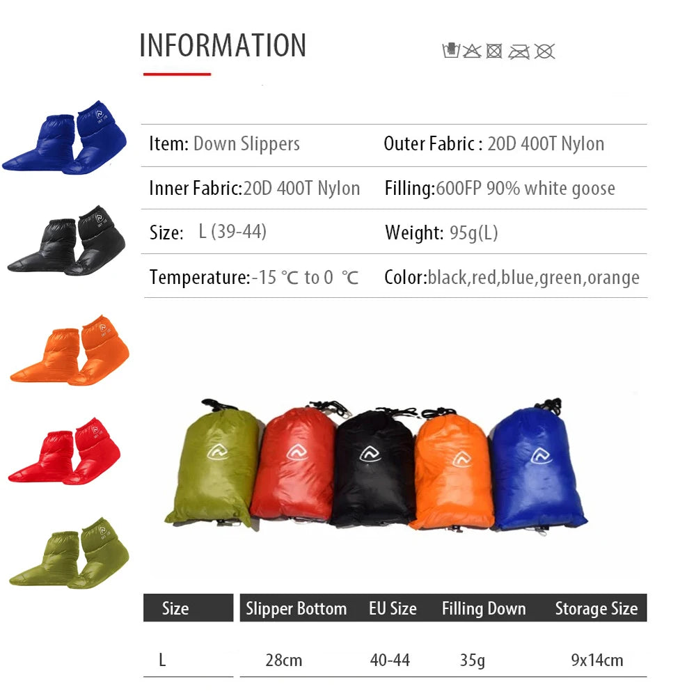 Winter Duck Down Booties Outdoor Camping Tent Warm Boots Warm Shoes Winter Warm Feet Cover Waterproof Windproof for Men Women