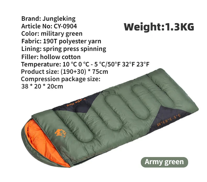 JUNGLEKING CY0904 Camping Sleeping Bag Ultralight Waterproof 4 Season Warm Envelope Backpacking Sleeping Bags for Outdoor Hiking