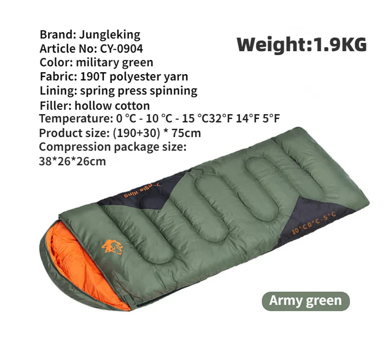 JUNGLEKING CY0904 Camping Sleeping Bag Ultralight Waterproof 4 Season Warm Envelope Backpacking Sleeping Bags for Outdoor Hiking