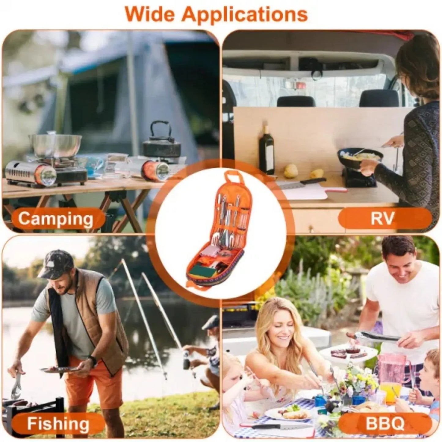19pcs camping cooking kit Portable picnic cookware Outdoor kitchen Gear campfire BBQ kit with storage bag