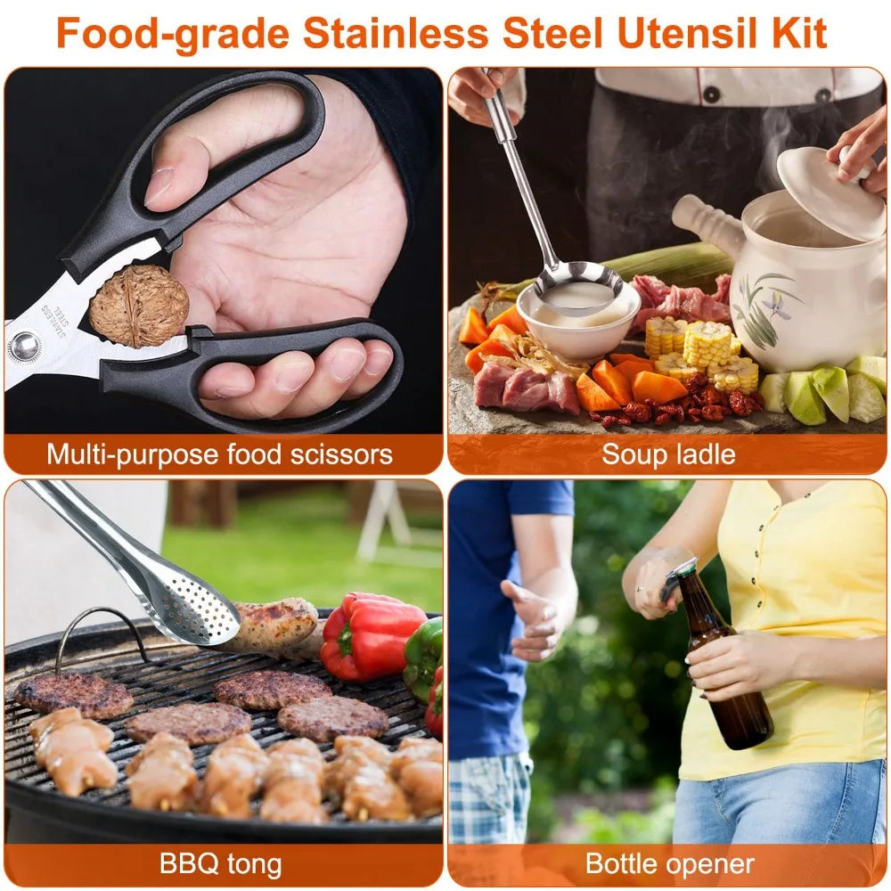 19Pcs Camping Cooking Utensil Kit Portable Picnic Cookware Outdoor Kitchen Equipment Gear Campfire Barbecue Appliances