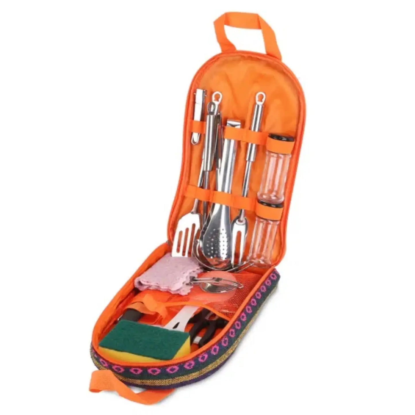 19pcs camping cooking kit Portable picnic cookware Outdoor kitchen Gear campfire BBQ kit with storage bag