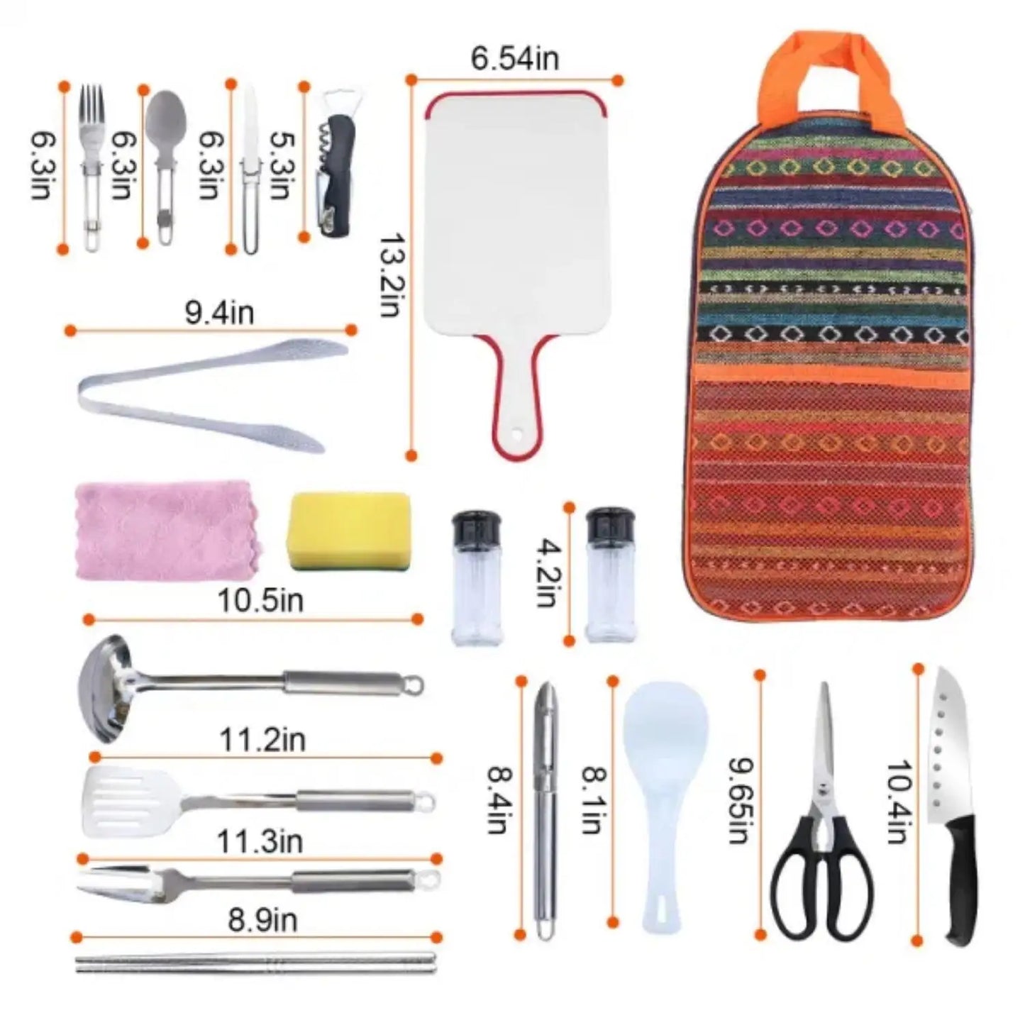 19pcs camping cooking kit Portable picnic cookware Outdoor kitchen Gear campfire BBQ kit with storage bag