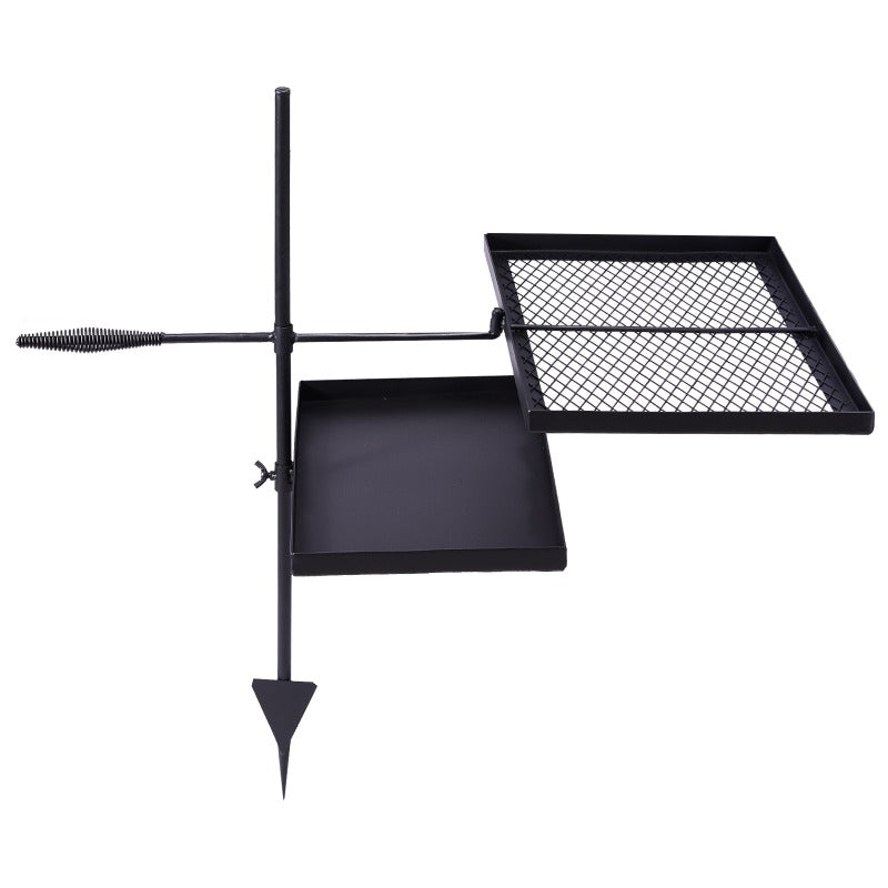 Swivel Campfire Grill Skillet Combo Portable Heavy Duty Camping Grill Grate with Height Adjustable Grill Grate and Grill Pan and Carry Bag Black