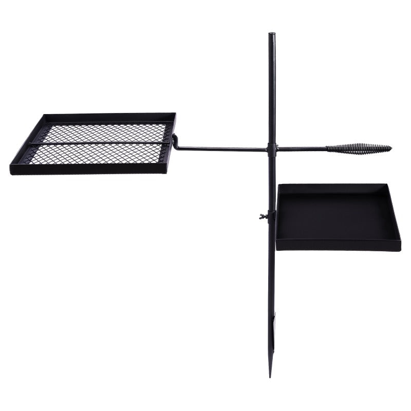 Swivel Campfire Grill Skillet Combo Portable Heavy Duty Camping Grill Grate with Height Adjustable Grill Grate and Grill Pan and Carry Bag Black